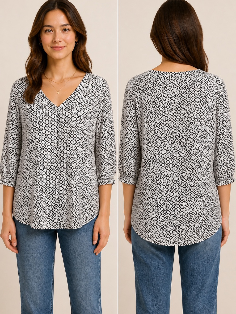 LOFT Outlet Blouse Small Black White Floral 3/4 Sleeve Lightweight Top